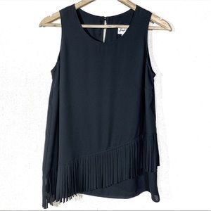 JOSEPH RIBKOFF Black asymmetrical fringed key hole back sleeveless summer top